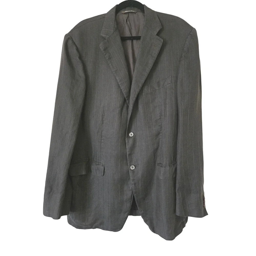 Canali Mens Brown Pinstripe 100%‎ Linen Blazer Sport Coat Italy EU 56 8L